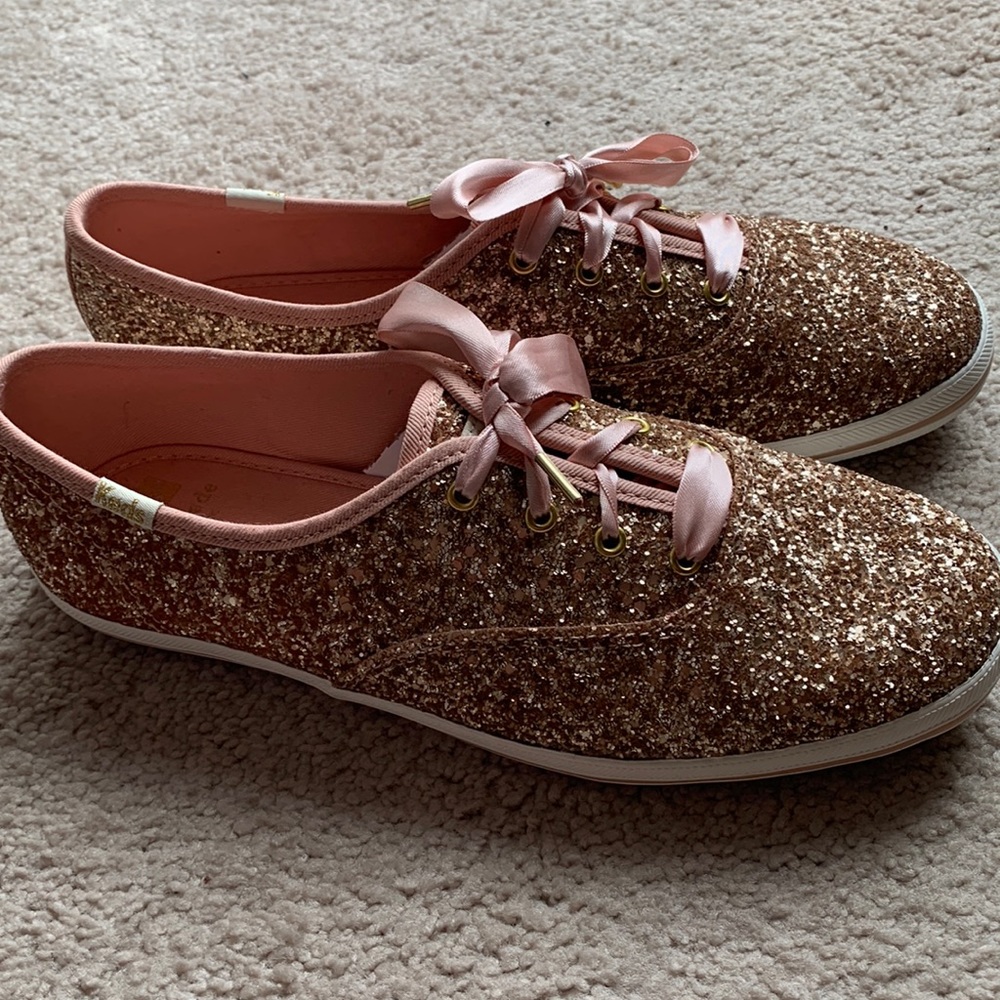 Kate Spade Keds CH KS Rose Gold Glitter Size 8 Shoes *New*